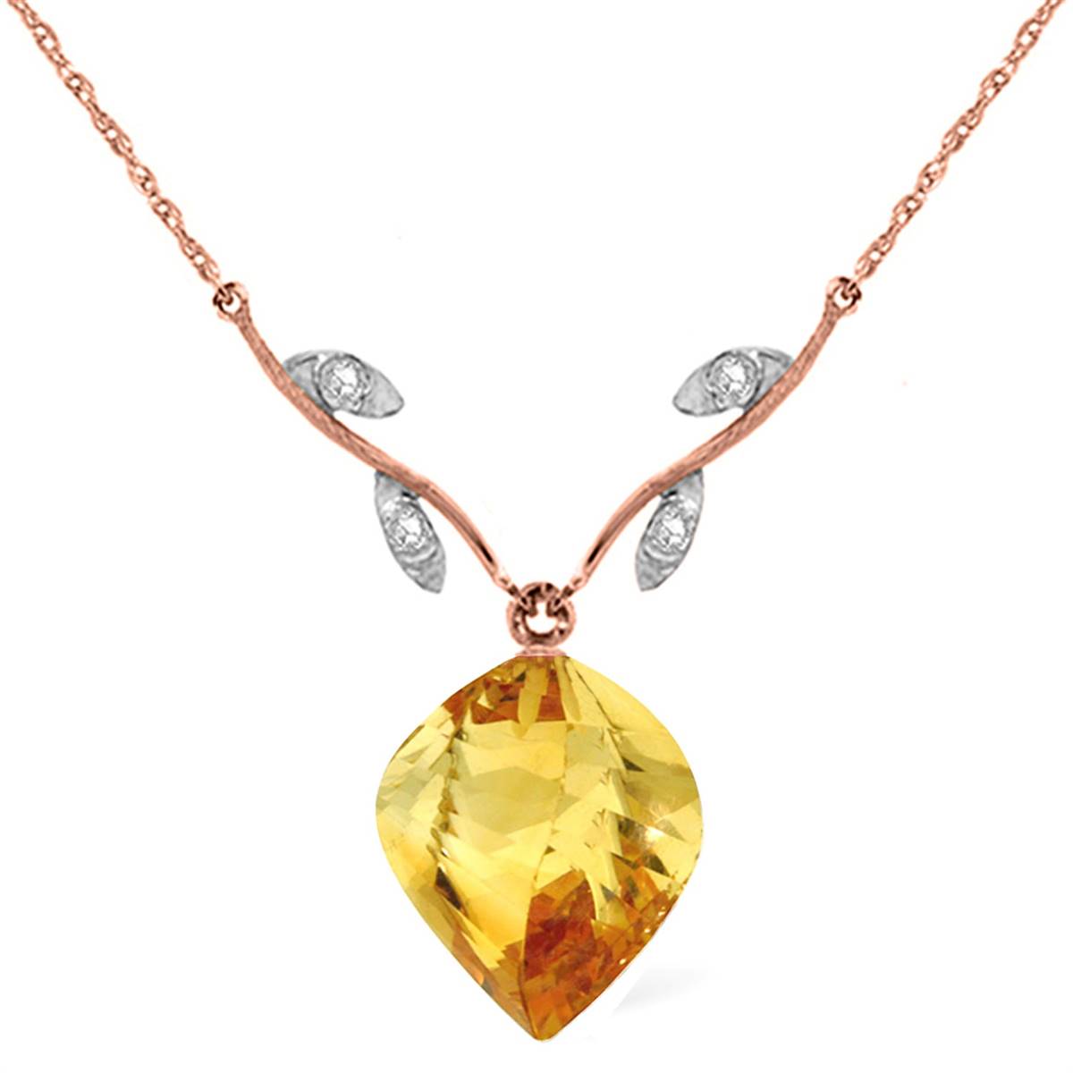 11.77 Carat 14K Solid Rose Gold Necklace Diamond Twisted Briolette Citrine