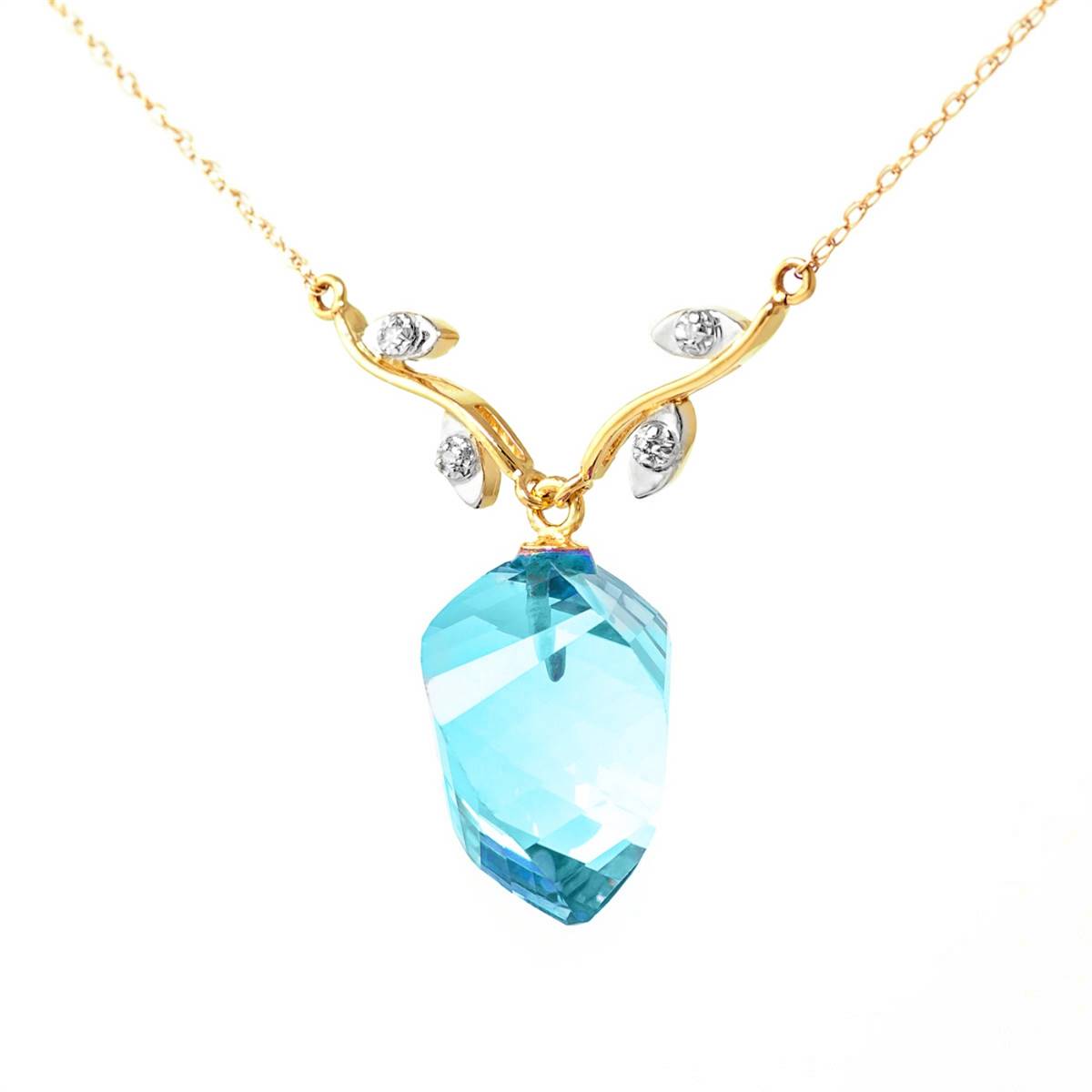 13.92 Carat 14K Solid Yellow Gold Carribean Sea Blue Topaz Diamond Necklace