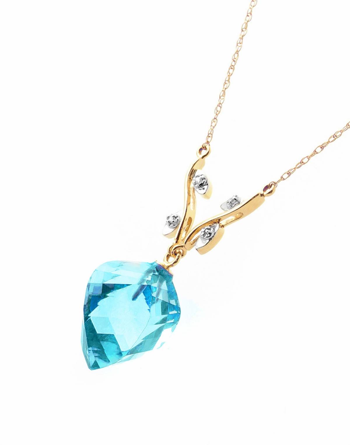 13.92 Carat 14K Solid Yellow Gold Carribean Sea Blue Topaz Diamond Necklace