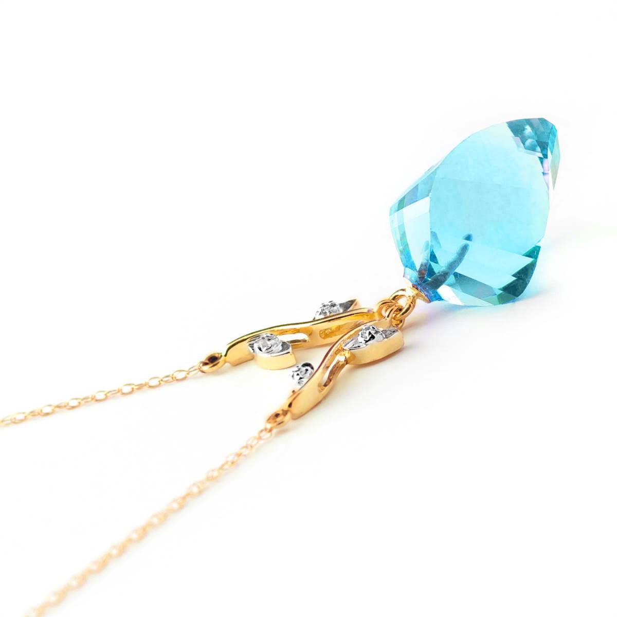 13.92 Carat 14K Solid Yellow Gold Carribean Sea Blue Topaz Diamond Necklace