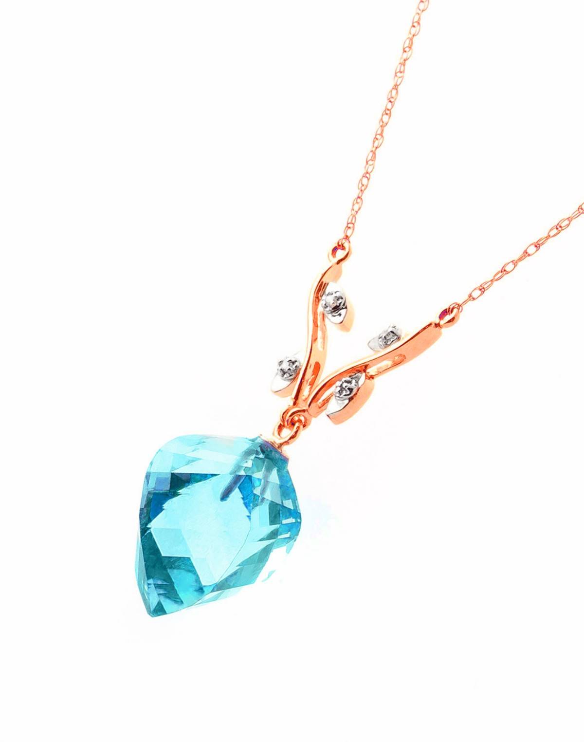 13.92 Carat 14K Solid Rose Gold Romance Blue Topaz Diamond Necklace