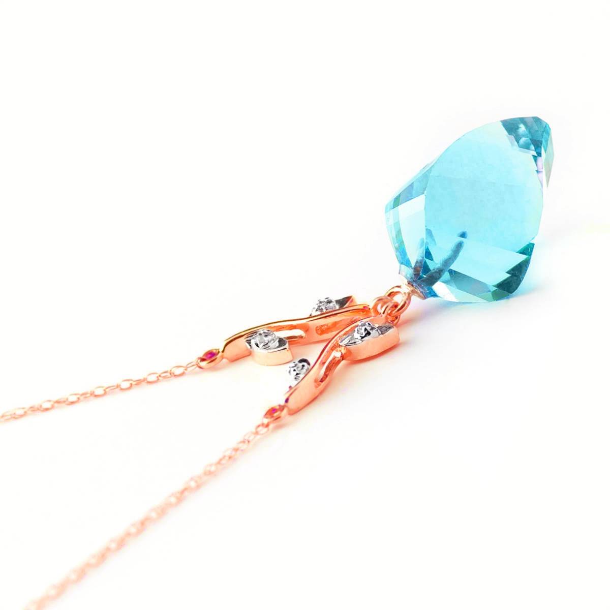 13.92 Carat 14K Solid Rose Gold Romance Blue Topaz Diamond Necklace