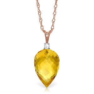 9.55 Carat 14K Solid Rose Gold Necklace Diamond Briolette Drop Citrine