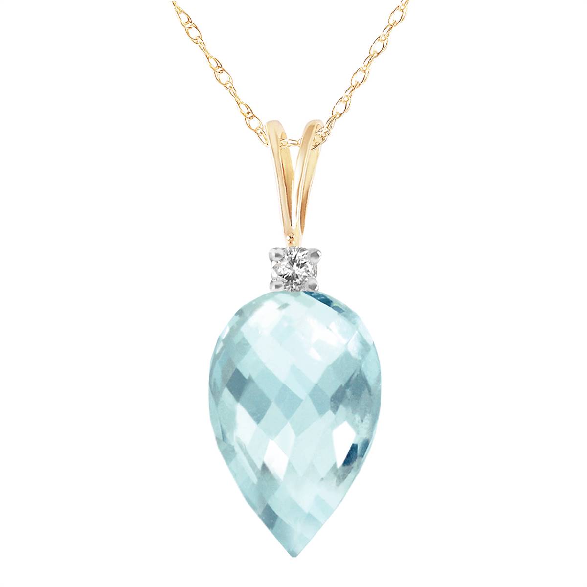 11.3 Carat 14K Solid Yellow Gold Arabian Sea Blue Topaz Diamond Necklace