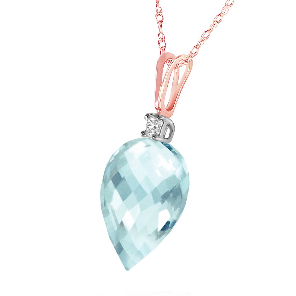 11.3 Carat 14K Solid Rose Gold Pointy Blue Topaz Diamond Necklace