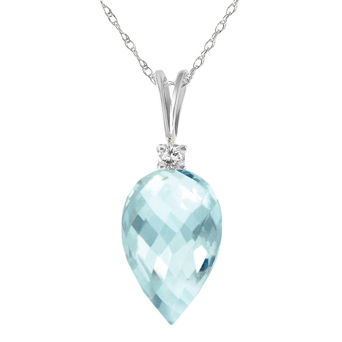 11.3 Carat 14K Solid White Gold Another Breath Blue Topaz Diamond Necklace