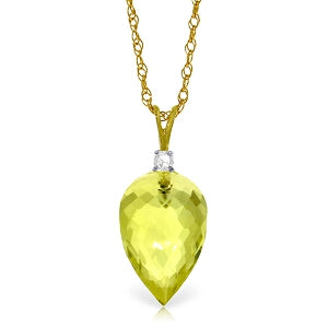 9.05 Carat 14K Solid Yellow Gold Optimism Lemon Quartz Necklace