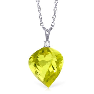 10.8 Carat 14K Solid White Gold Lemon Spray Lemon Quartz Diamond Necklace