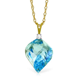 13.95 Carat 14K Solid Yellow Gold Necklace Diamond Briolette Blue Topaz