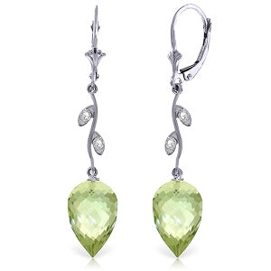 19.02 Carat 14K Solid White Gold Diamond Drop Green Amethyst Earrings