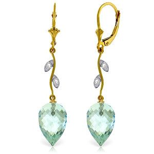 22.52 Carat 14K Solid Yellow Gold Diamond Drop Blue Topaz Earrings