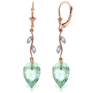 22.52 Carat 14K Solid Rose Gold Diamond Drop Blue Topaz Earrings