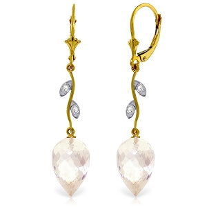 24.52 Carat 14K Solid Yellow Gold Diamond Drop White Topaz Earrings