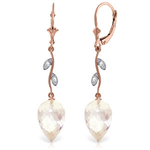 24.52 Carat 14K Solid Rose Gold Diamond Drop White Topaz Earrings