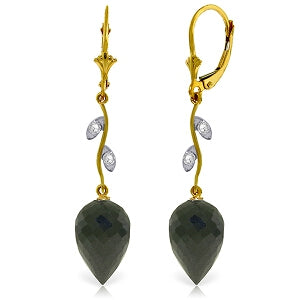 24.52 Carat 14K Solid Yellow Gold Diamond Drop Black Spinel Earrings