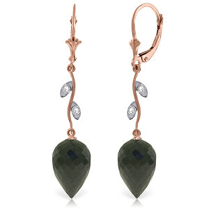 24.52 Carat 14K Solid Rose Gold Diamond Drop Black Spinel Earrings