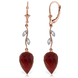 26.12 Carat 14K Solid Rose Gold Diamond Drop Ruby Earrings