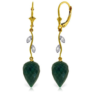 25.72 Carat 14K Solid Yellow Gold Diamond Drop Emerald Earrings