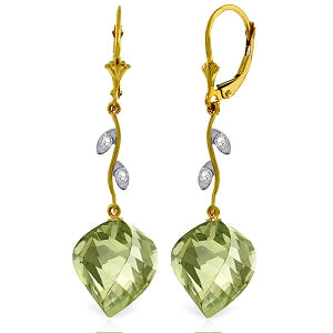 26.02 Carat 14K Solid Yellow Gold Diamond Spiral Green Amethyst Earrings