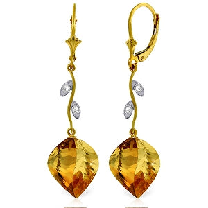 23.52 Carat 14K Solid Yellow Gold Diamond Spiral Citrine Earrings