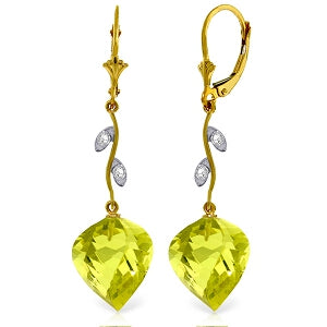 21.52 Carat 14K Solid Yellow Gold Diamond Spiral Lemon Quartz Earrings