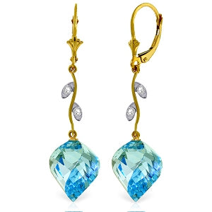 27.82 Carat 14K Solid Yellow Gold Diamond Spiral Blue Topaz Earrings