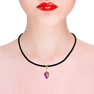 9.51 Carat 14K Solid Yellow Gold Leather Necklace Diamond Amethyst