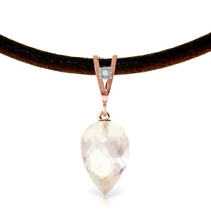 12.26 Carat 14K Solid Rose Gold Leather Necklace Diamond White Topaz