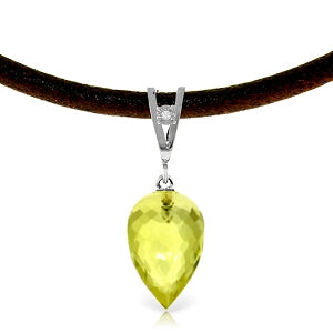 9.01 Carat 14K Solid White Gold Leather Necklace Diamond Lemon Quartz