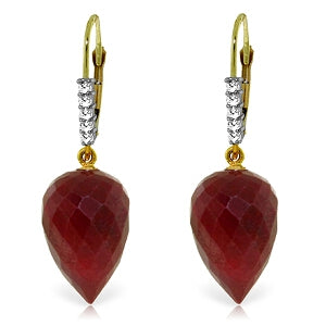 26.25 Carat 14K Solid Yellow Gold Drop Briolette Ruby Diamond Earrings