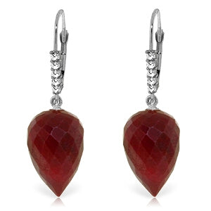 26.25 Carat 14K Solid White Gold Drop Briolette Ruby Diamond Earrings