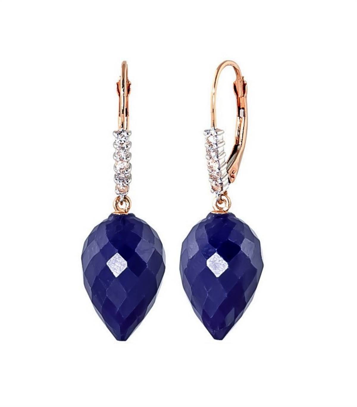 25.95 Carat 14K Solid Rose Gold Drop Briolette Sapphire Diamond Earrings