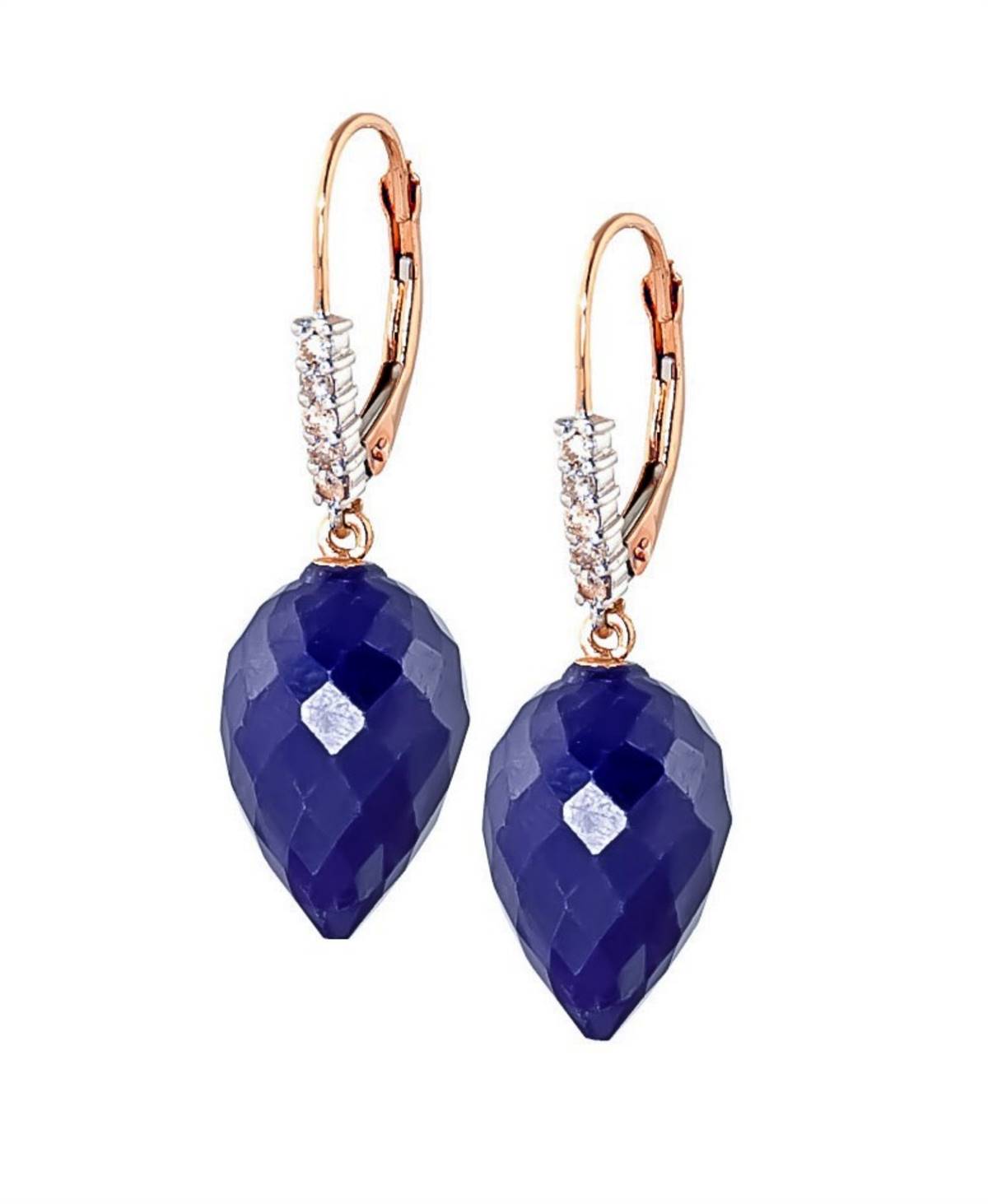 25.95 Carat 14K Solid Rose Gold Drop Briolette Sapphire Diamond Earrings