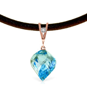 13.91 Carat 14K Solid Rose Gold Leather Necklace Diamond Blue Topaz