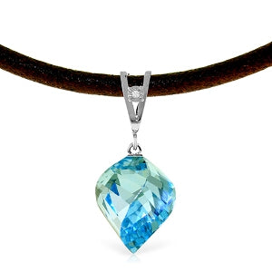 13.91 Carat 14K Solid White Gold Leather Necklace Diamond Blue Topaz