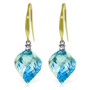 27.9 Carat 14K Solid Yellow Gold Obsession Blue Topaz Diamond Earrings