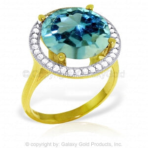 8 Carat 14K Solid Yellow Gold Today's Woman Blue Topaz Diamond Ring