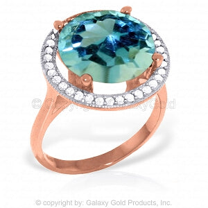 8 Carat 14K Solid Rose Gold Ingrid Blue Topaz Diamond Ring