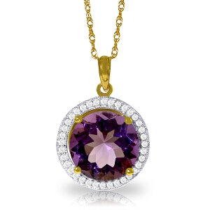 6.2 Carat 14K Solid Yellow Gold Natural Diamond Amethyst Necklace