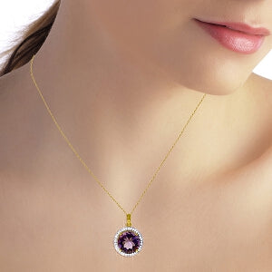 6.2 Carat 14K Solid Yellow Gold Natural Diamond Amethyst Necklace