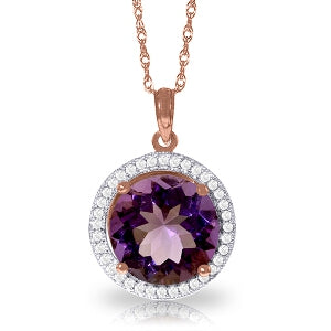 6.2 Carat 14K Solid Rose Gold Natural Diamond Amethyst Necklace