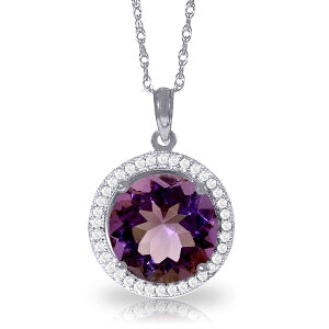 6.2 Carat 14K Solid White Gold Natural Diamond Amethyst Necklace