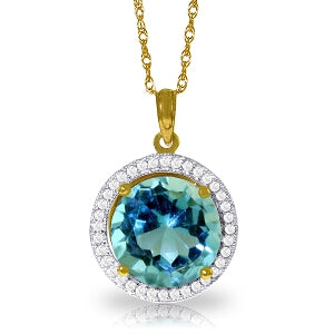 8 Carat 14K Solid Yellow Gold Diamond Blue Topaz Necklace