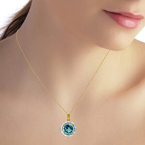 8 Carat 14K Solid Yellow Gold Diamond Blue Topaz Necklace