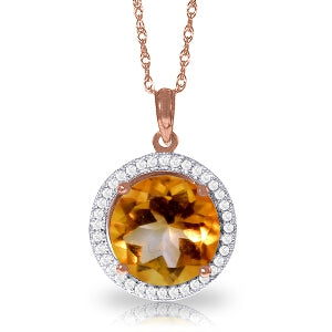 6.2 Carat 14K Solid Rose Gold Natural Diamond Citrine Necklace