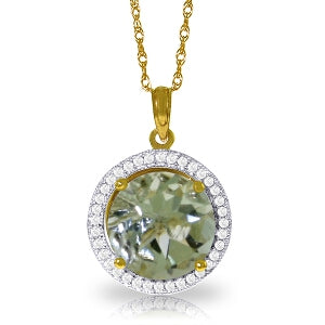 5.2 Carat 14K Solid Yellow Gold Diamond Green Amethyst Necklace