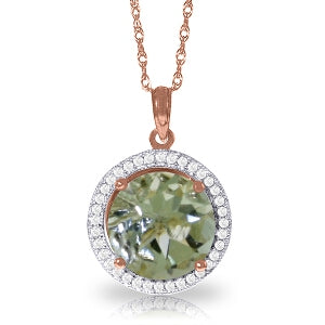 5.2 Carat 14K Solid Rose Gold Diamond Green Amethyst Necklace