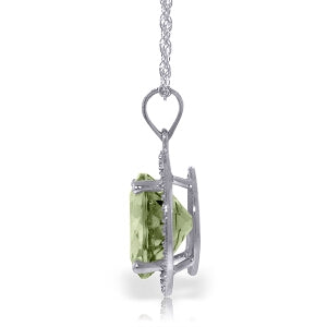 5.2 Carat 14K Solid White Gold Diamond Green Amethyst Necklace