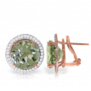 10.4 Carat 14K Solid Rose Gold French Clips Earrings Diamond Green Amethyst