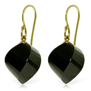 14K Yellow Gold Fish Hook Earrings With Natural Black Spinel